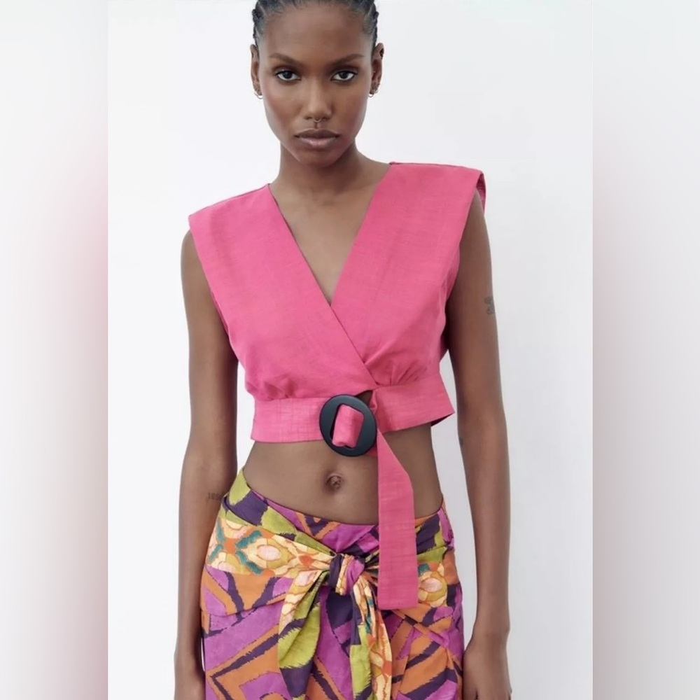 ZARA NWT Buckle Wrap Top Lighhweight V-neck Open Back Size XS 9878/153